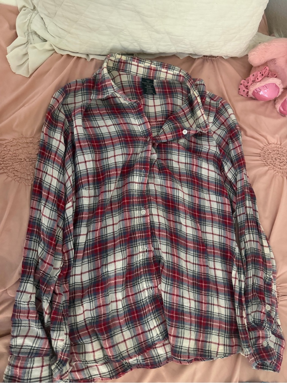 Faded Glory Red and White Plaid Button-Down Shirt